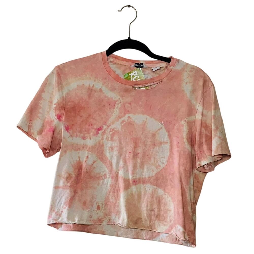 Hand Dyed Calvin Klein T-shirt Short sleeve Orange Shibori Reworked Upcycled